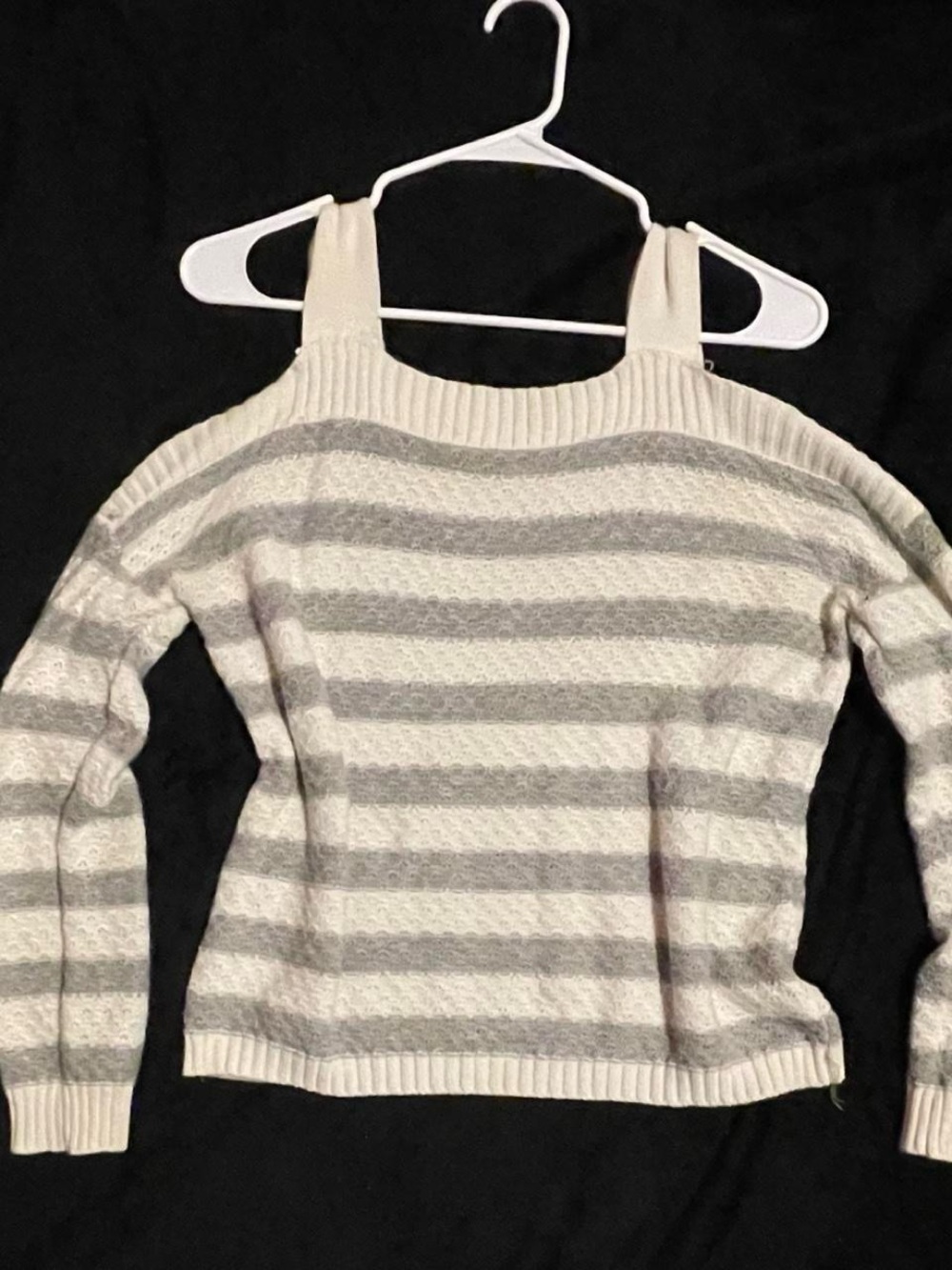 Heritage Off-the-Shoulder Striped Sweater in Cream and Gray